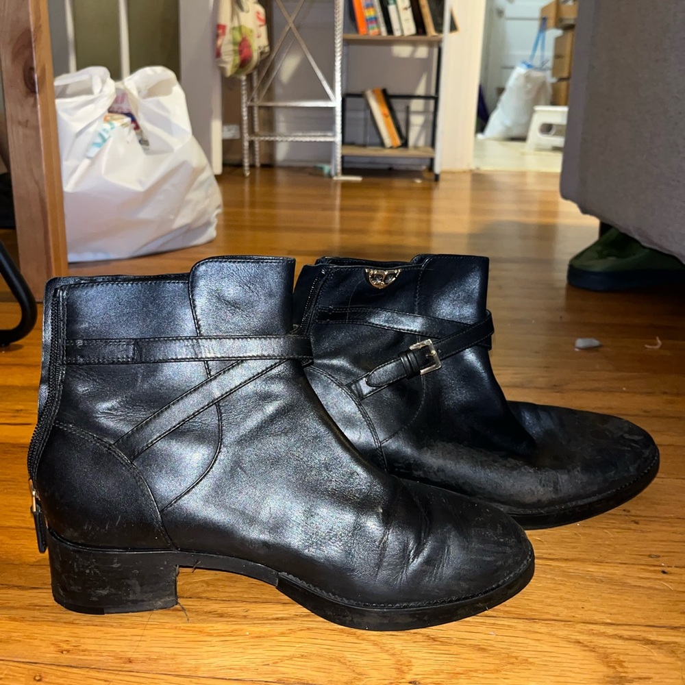 Black and gold Tory birch booties